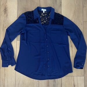Express Women's Navy Lace Detail Top